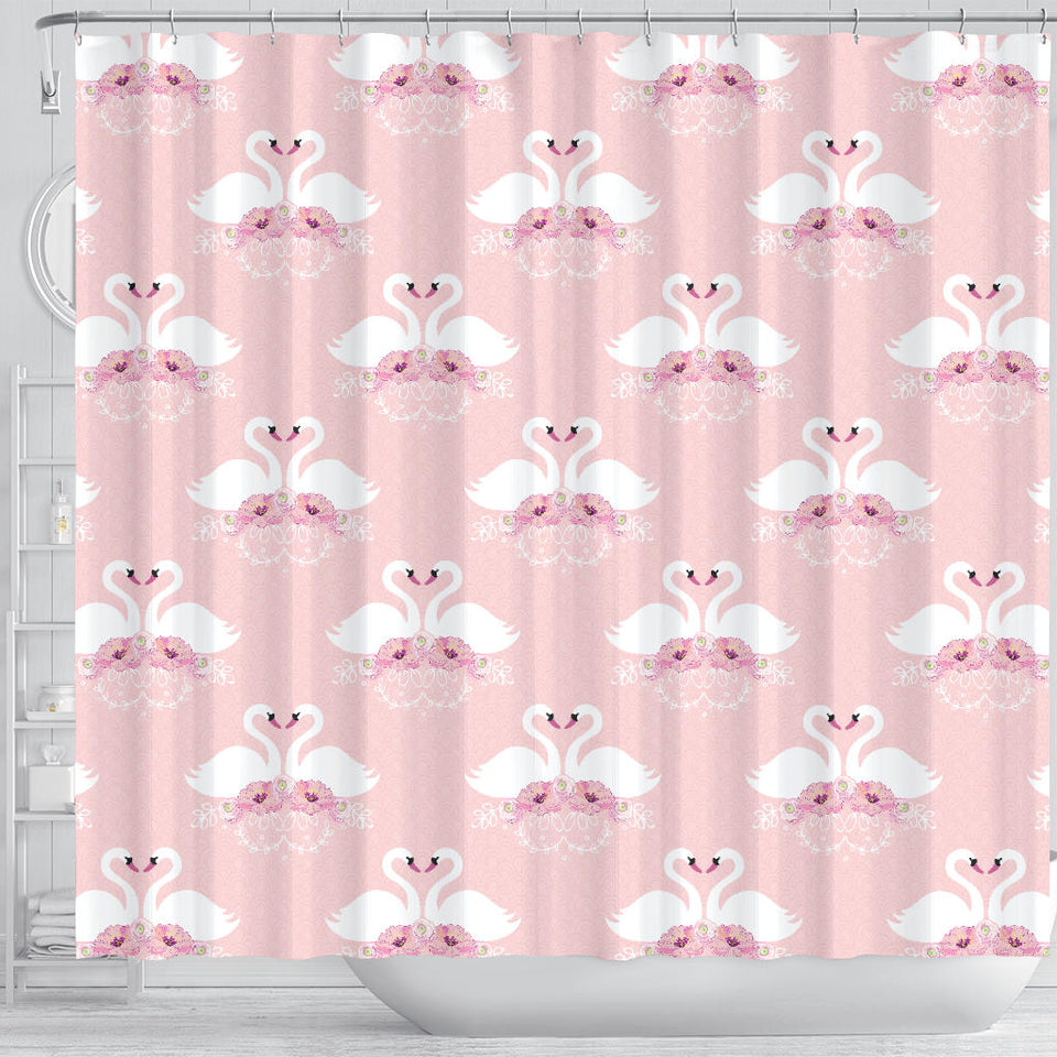 White Swan And Flower Love Pattern Shower Curtain Fulfilled In US