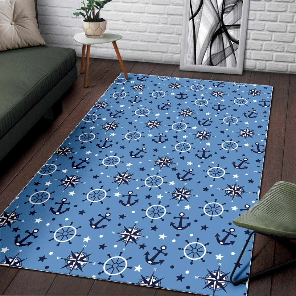 Anchors Rudder Compass Star Nautical Pattern Area Rug