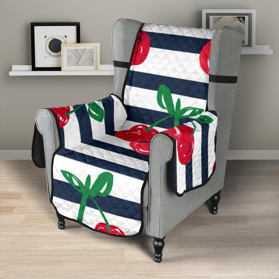 Hand drawn cherry pattern striped background Chair Cover Protector