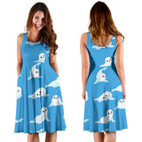 Cute Sea Lion Seal Pattern Background Sleeveless Midi Dress
