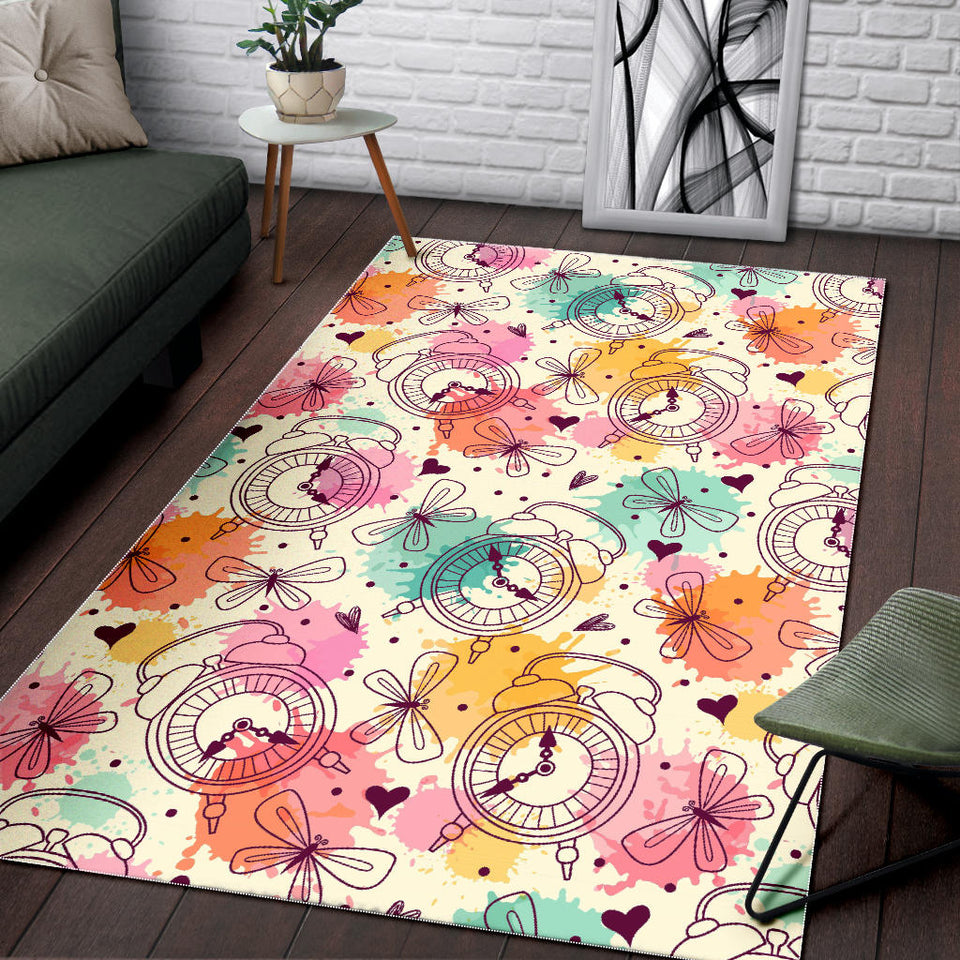 Clock Butterfly Pattern Area Rug