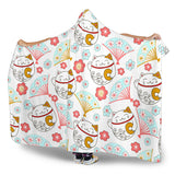 Maneki Neko Lucky Cat Fan Sakura Hooded Blanket