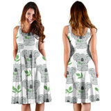 Hand Drawn Koala Leaves Pattern Sleeveless Midi Dress