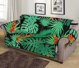 heliconia flower palm monstera leaves black background Sofa Cover Protector