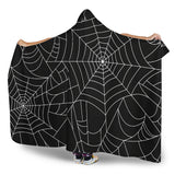 Spider Web Pattern Black Background White Cobweb Hooded Blanket