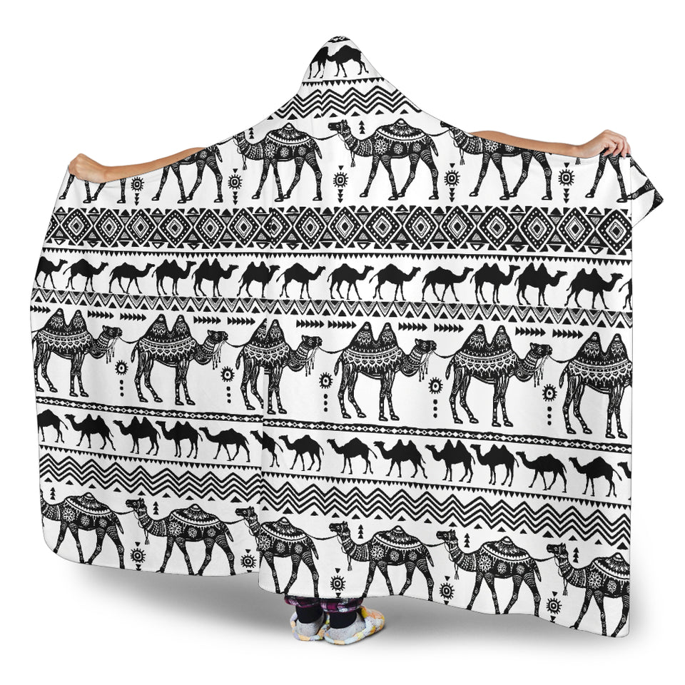 Camel Polynesian Tribal Pattern Hooded Blanket