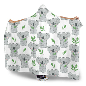 Hand Drawn Koala Leaves Pattern Hooded Blanket