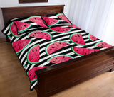 Watercolor paint textured watermelon pieces Quilt Bed Set