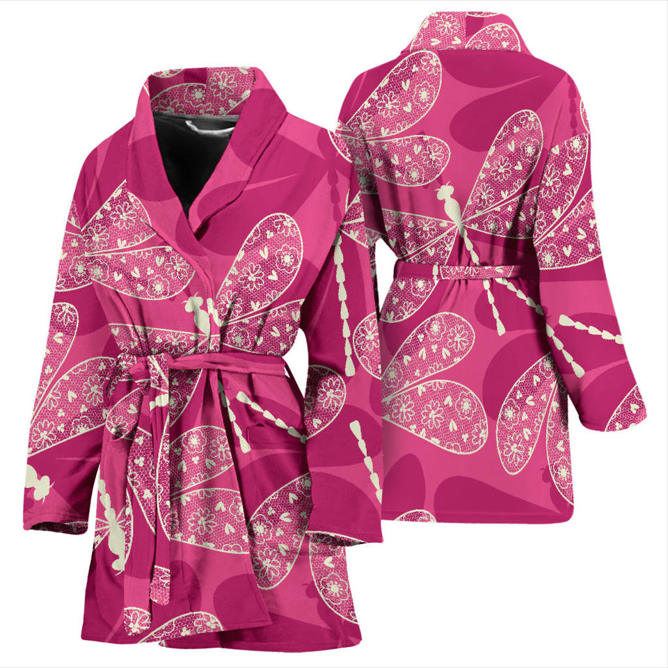 Beautiful Dragonfly Pink Background Women'S Bathrobe