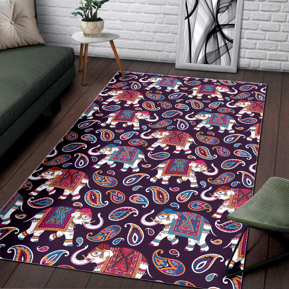 Elephant Indian Style Ornament Pattern Area Rug