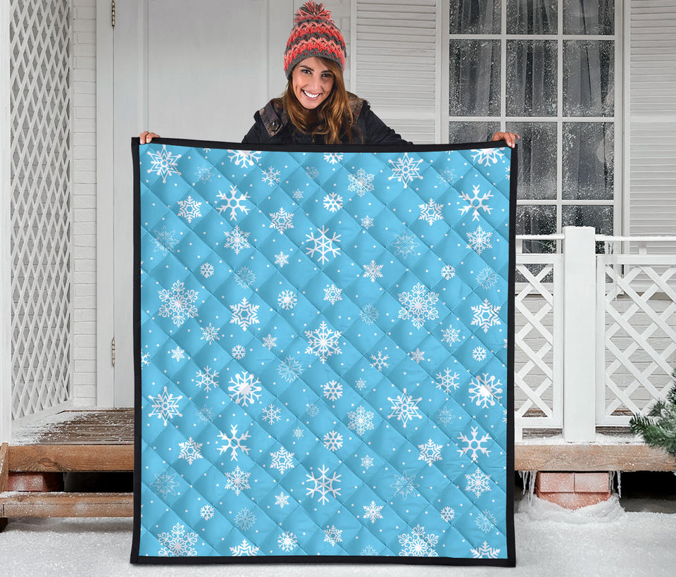 Snowflake Pattern Blue Background Premium Quilt
