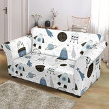 Hand Drawn Space Elements Space Rocket Star Planet Space Probe Loveseat Couch Slipcover