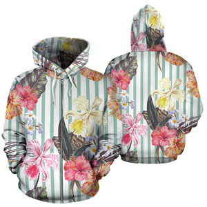 Colorful Orchid Flower Pattern Zip Up Hoodie