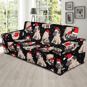 Christmas Pugs Santa_S Red Cap Pattern Sofa Slipcover