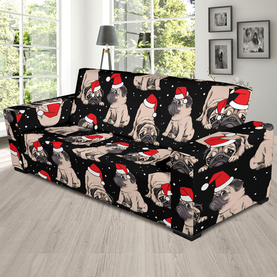 Christmas Pugs Santa_S Red Cap Pattern Sofa Slipcover