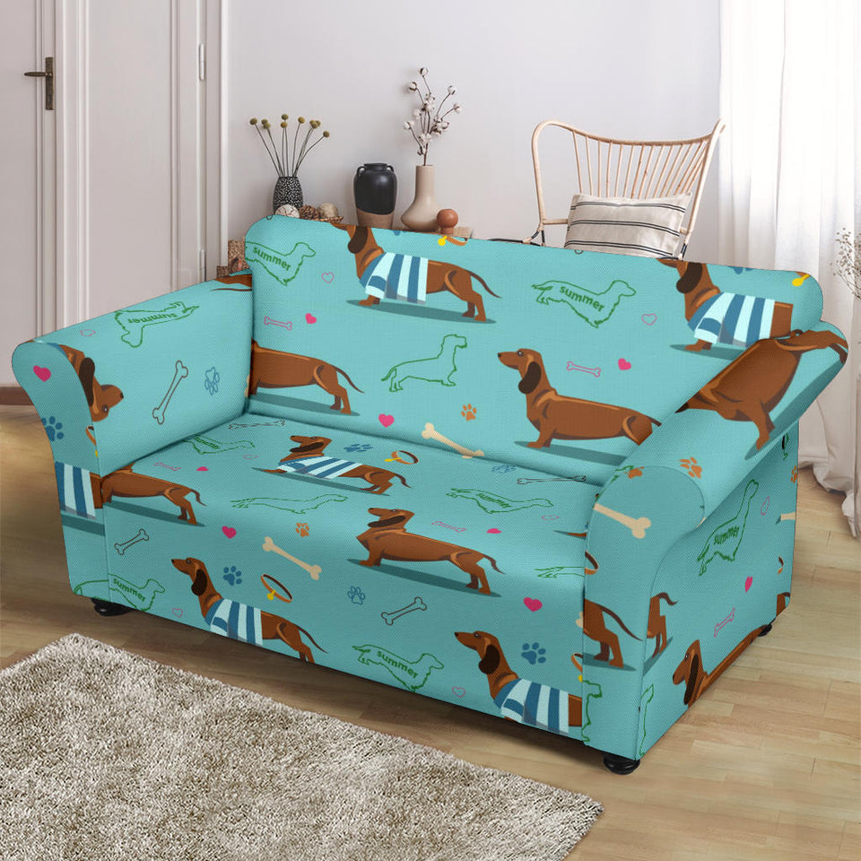 Dachshund Decorative Background Loveseat Couch Slipcover