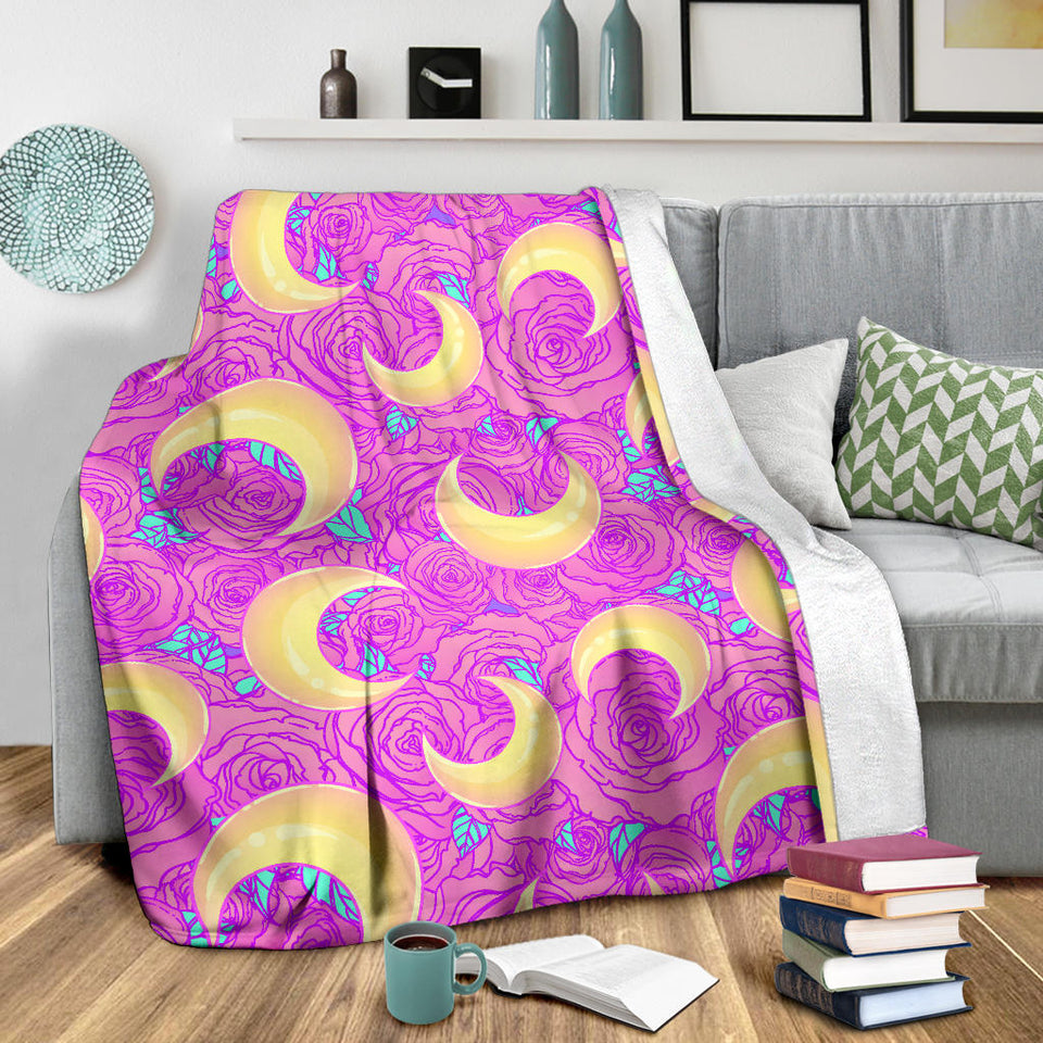Moon Pink Rose Background Premium Blanket