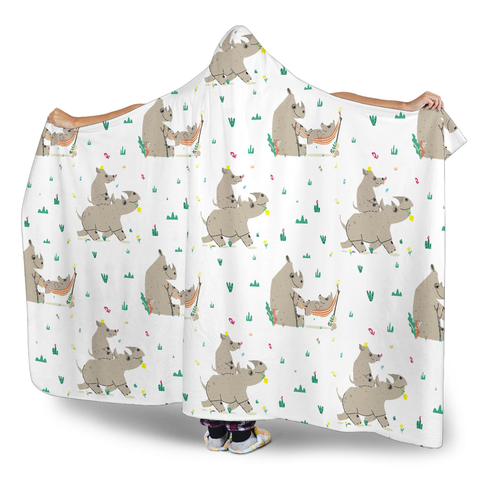 Cute Rhino Pattern Background Hooded Blanket