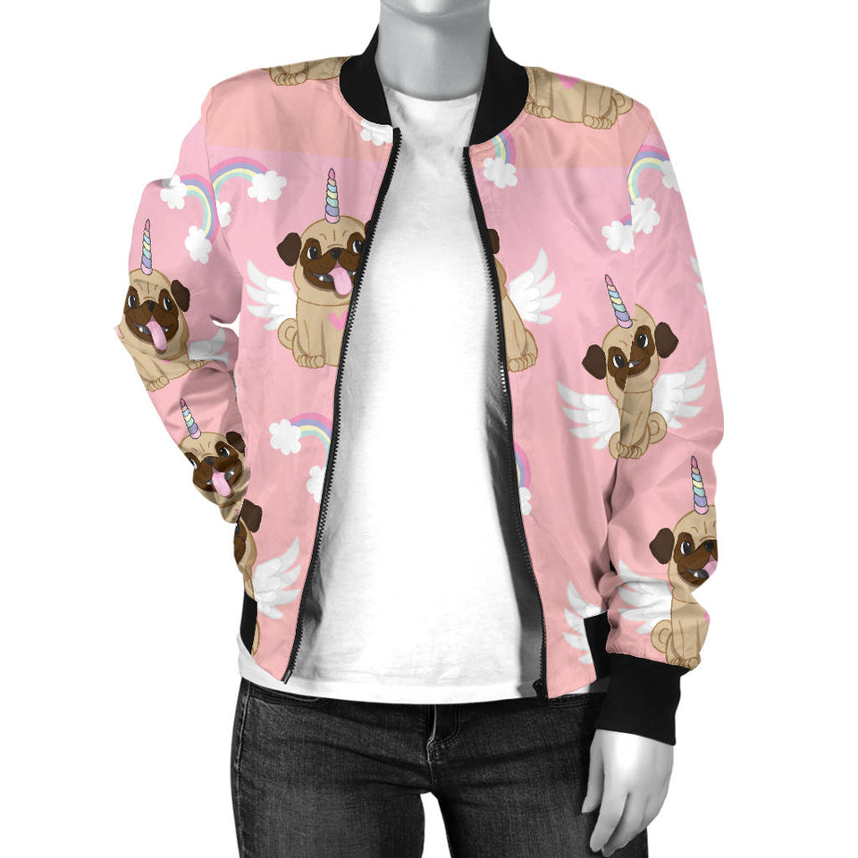 Cute Unicorn Pug Pattern Women'S Bomber Jacket