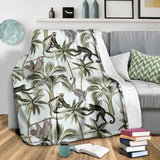 Monkey Sloth Lemur Palm Trees Pattern Premium Blanket