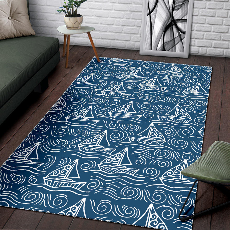 Hand Drawn Sailboat Pattern Area Rug