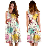 Clock Butterfly Pattern Sleeveless Midi Dress