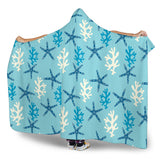 Blue Starfish Coral Reef Pattern Hooded Blanket