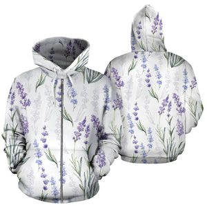 Hand Painting Watercolor Lavender Zip Up Hoodie