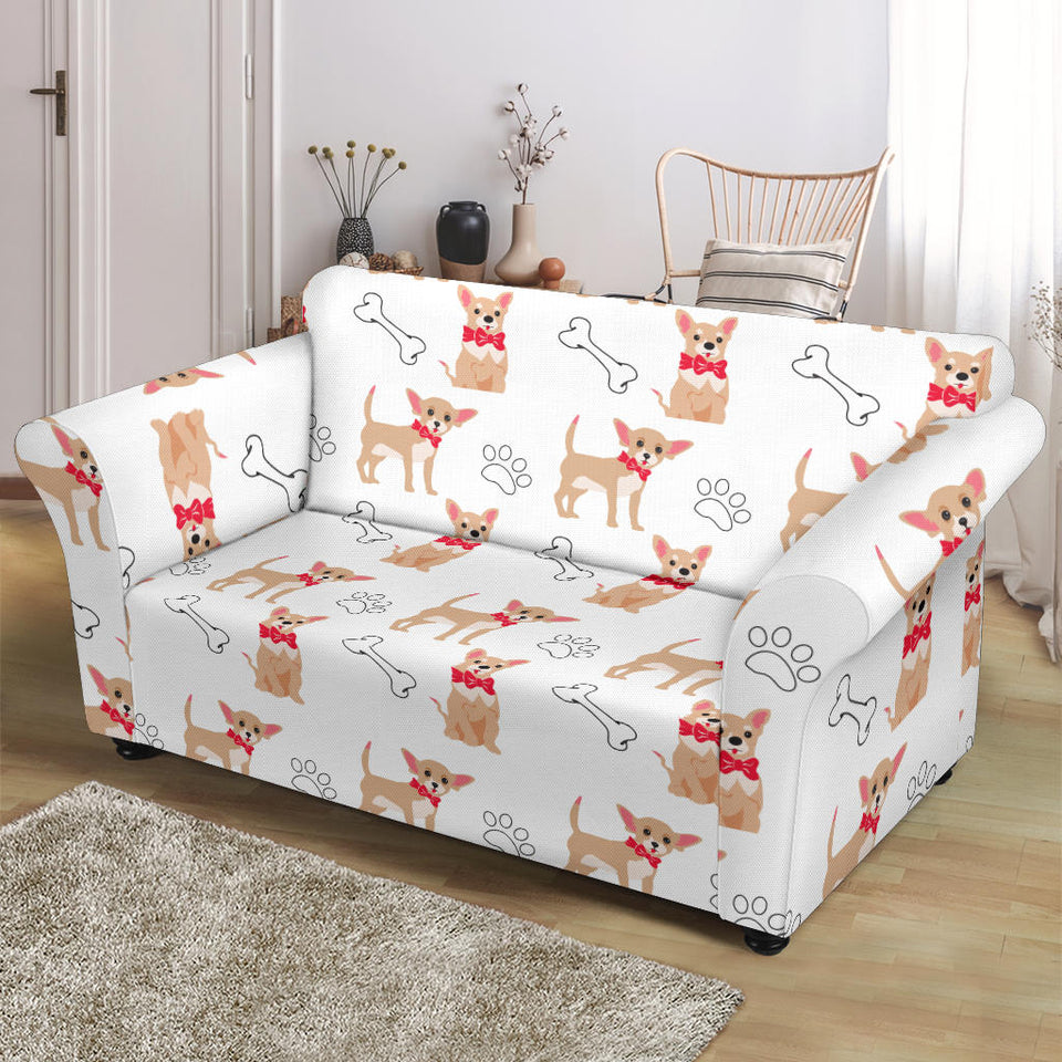 Chihuahua Bone Paw Pattern Loveseat Couch Slipcover