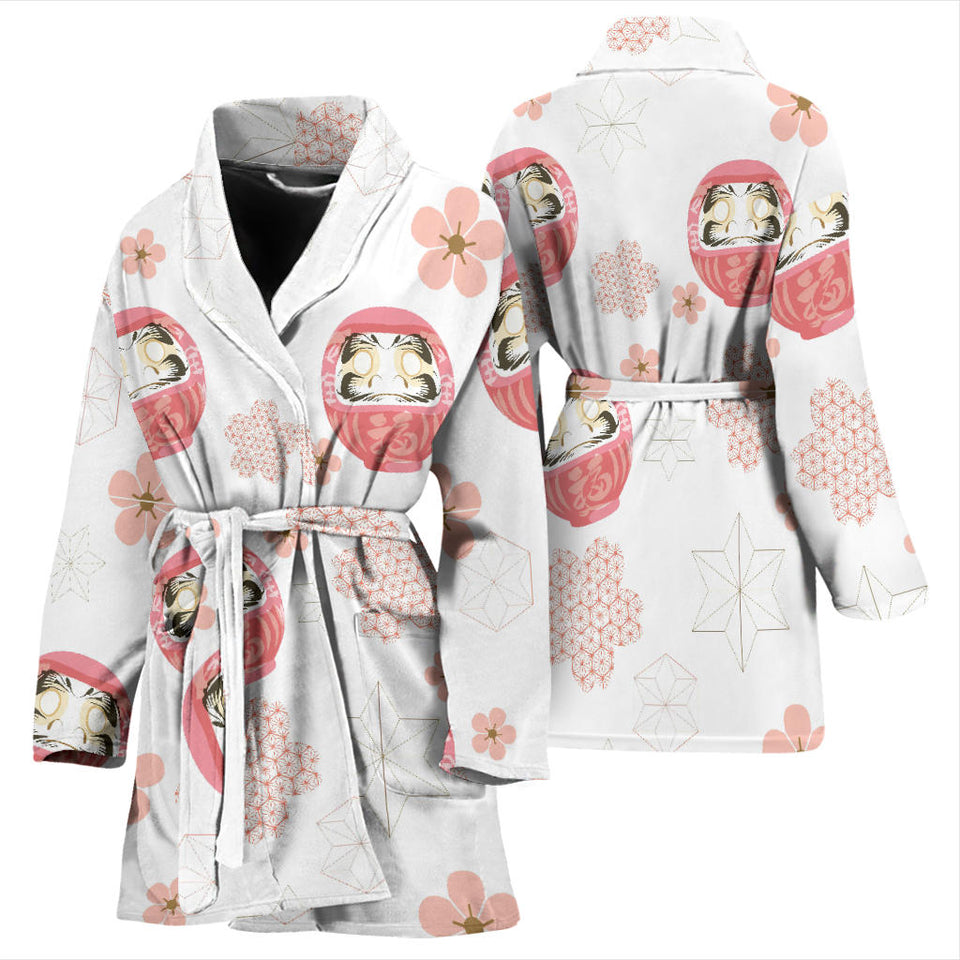 Daruma Japanese Wooden Doll Cherry Blossom Flower Pattern Women'S Bathrobe