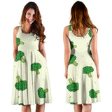 Broccoli Pattern Sleeveless Midi Dress