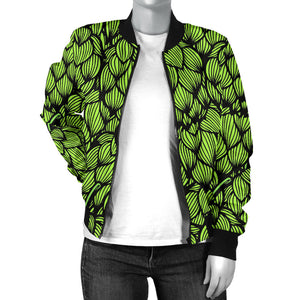 Green Hop Pattern Women'S Bomber Jacket