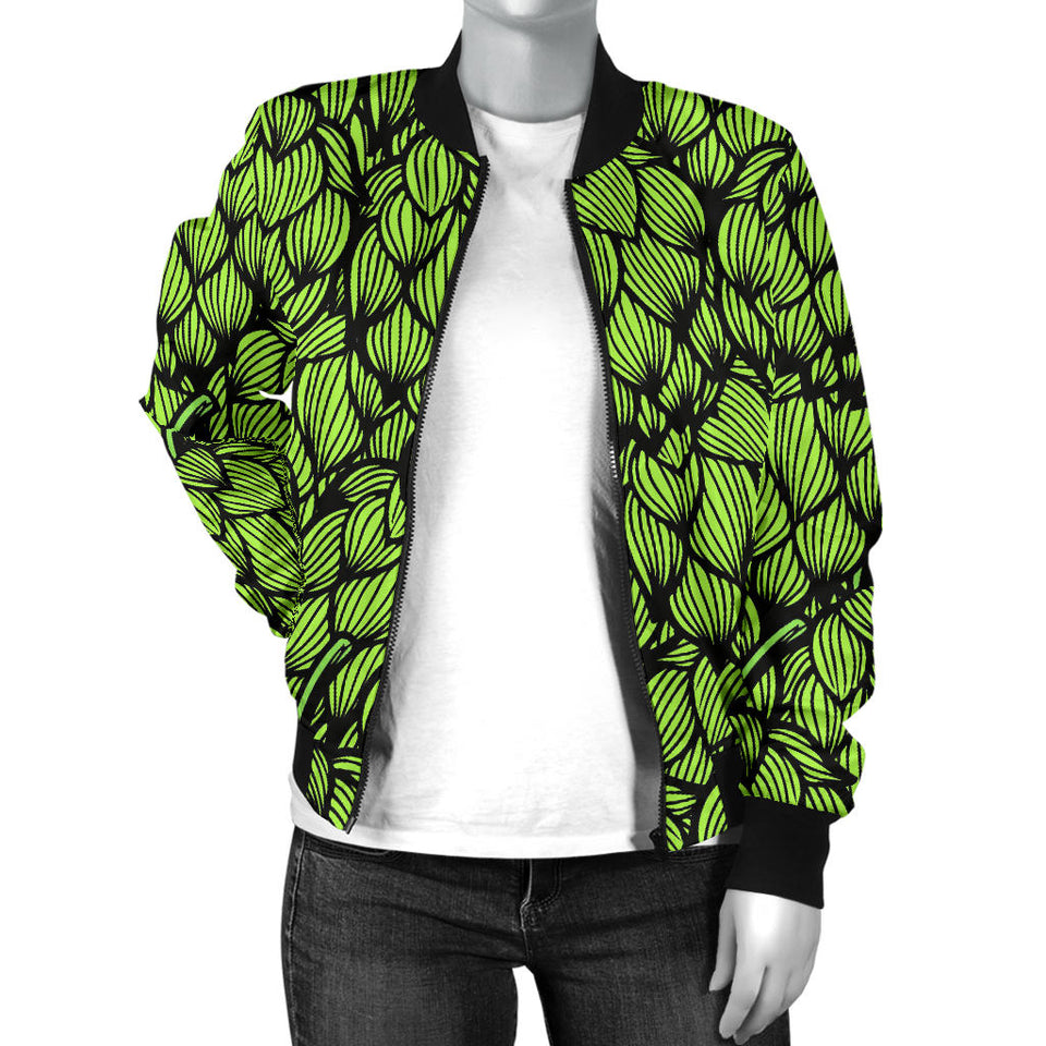 Green Hop Pattern Women'S Bomber Jacket