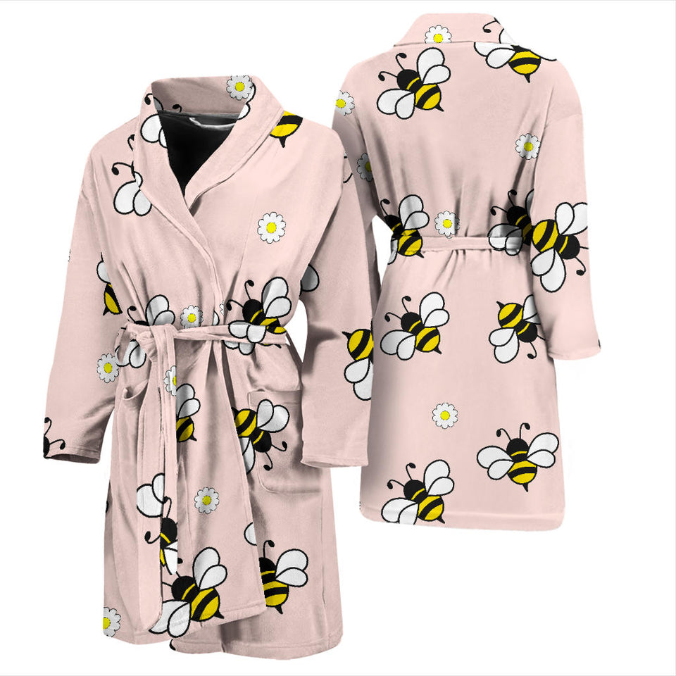 Cute Bee Flower Pattern Pink Background Men'S Bathrobe