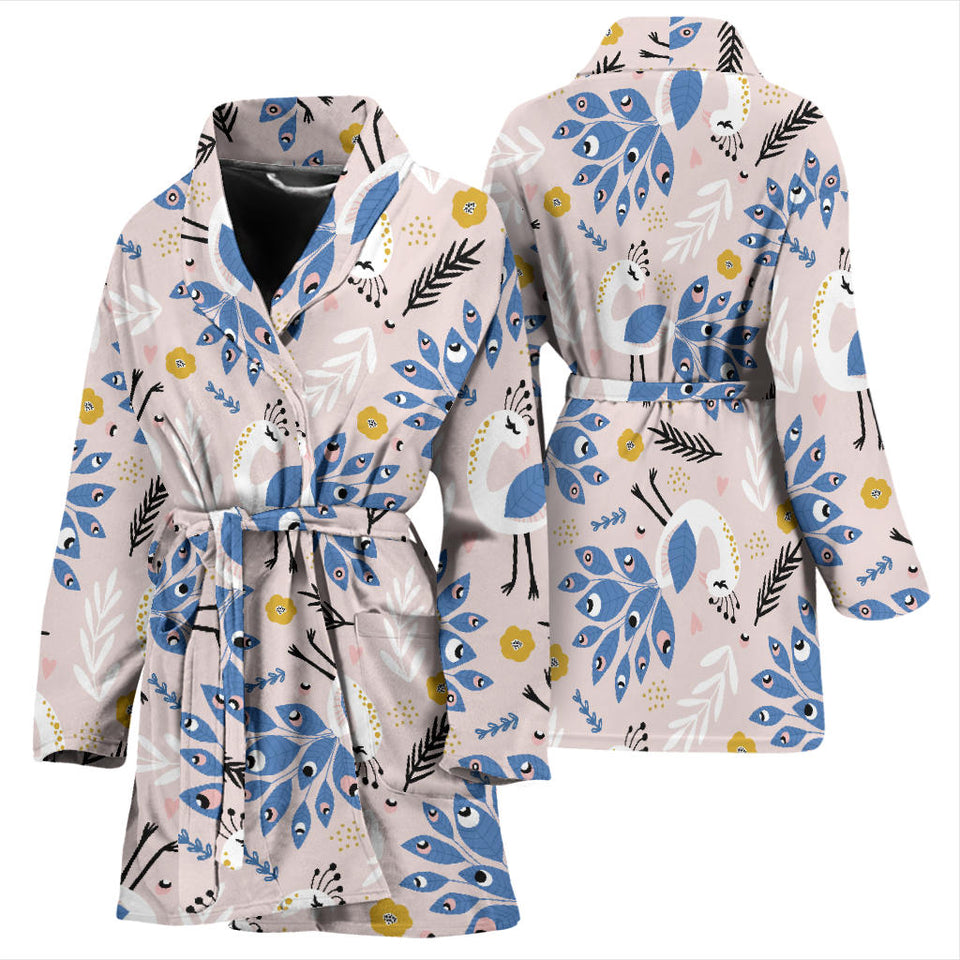 Cute Peacock Pattern Women'S Bathrobe