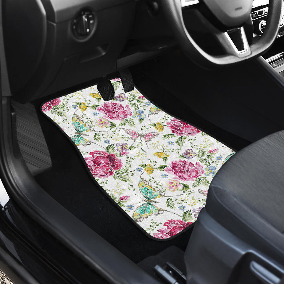 Hand Drawn Butterfly Rose  Front Car Mats