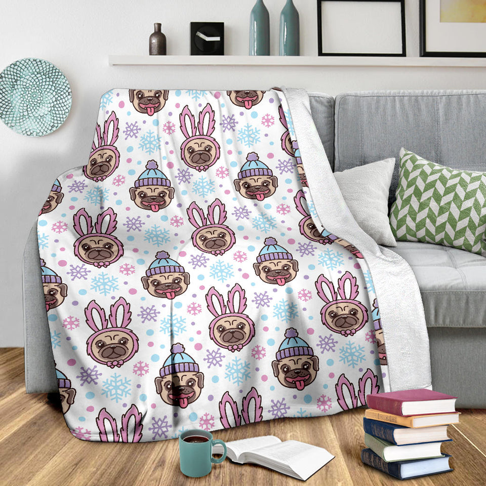 Cute Pug Hat Rabbit Costume Pattern Premium Blanket