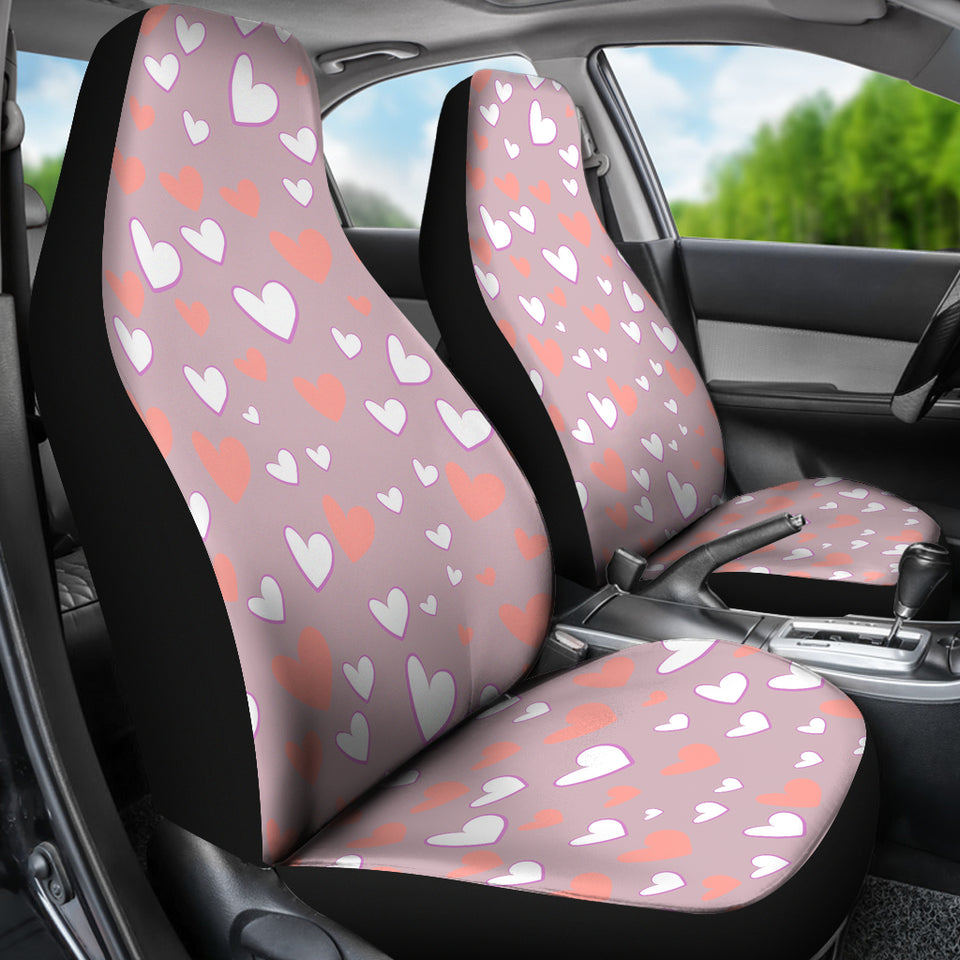 Coral White Heart Pattern Universal Fit Car Seat Covers