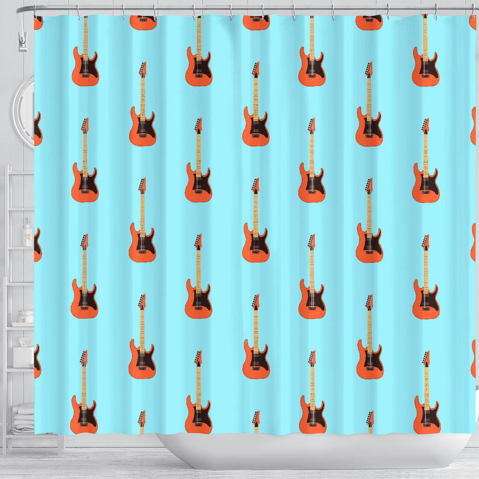 Electric Guitar Pattern Light Blue Background Shower Curtain Fulfilled In US
