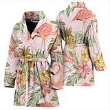 Pink Flamingo Birds Pineapples Hibiscus Flower Pattern Women'S Bathrobe