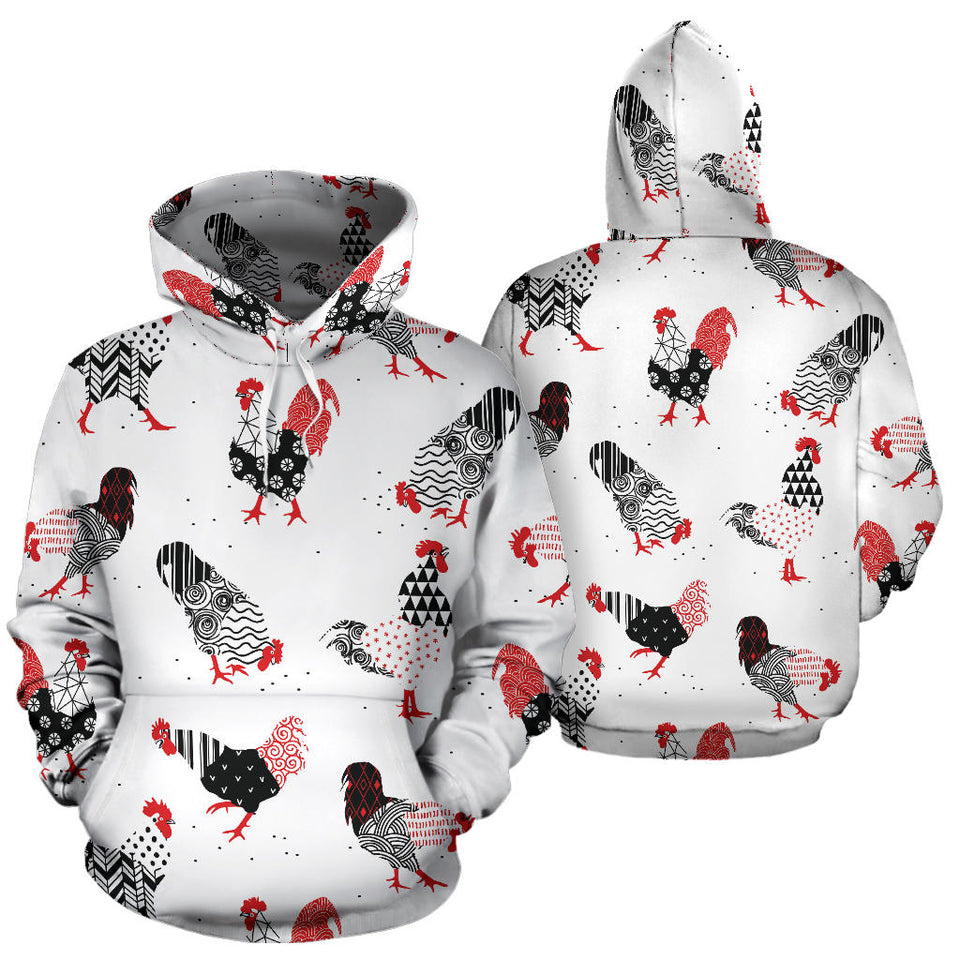 Cool Rooster Chicken Cock Floral Ornament Background Men Women Pullover Hoodie