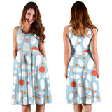 Bowling Ball Bowling Pins Blue Blackground Sleeveless Midi Dress
