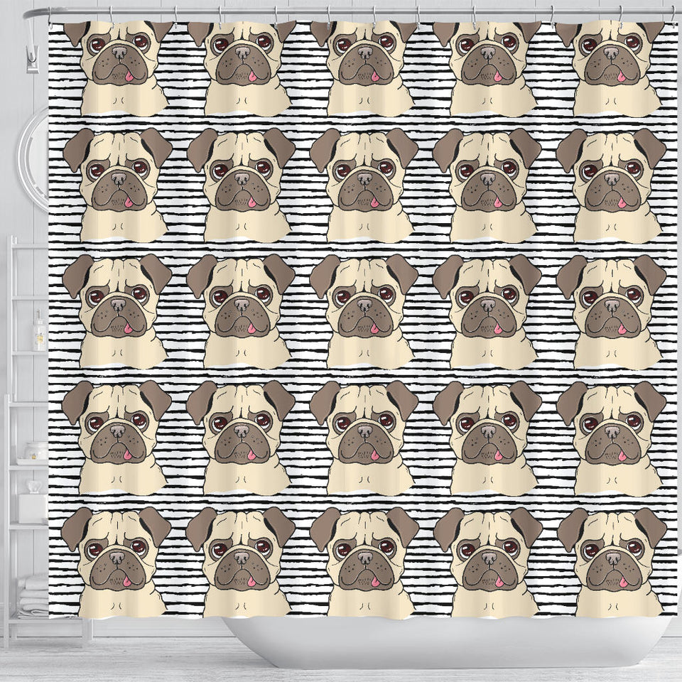 Happy Pug Pattern Shower Curtain Fulfilled In US