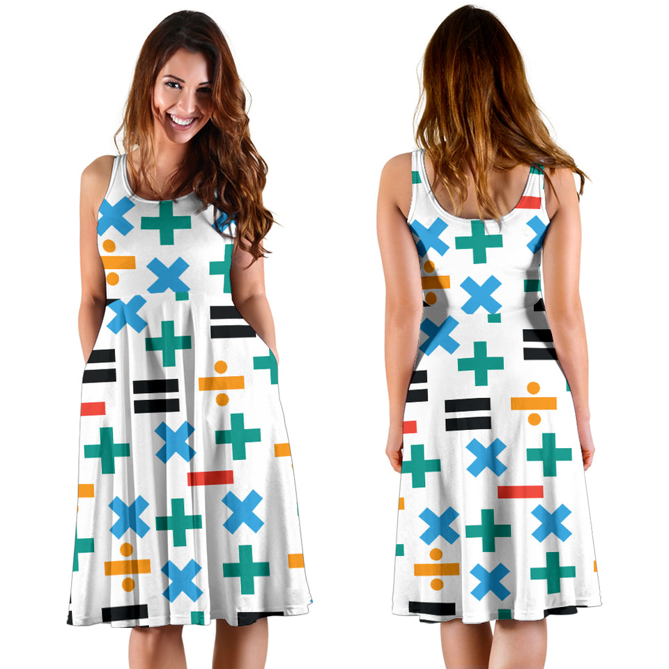 Math Pattern Print Design 05 Sleeveless Midi Dress