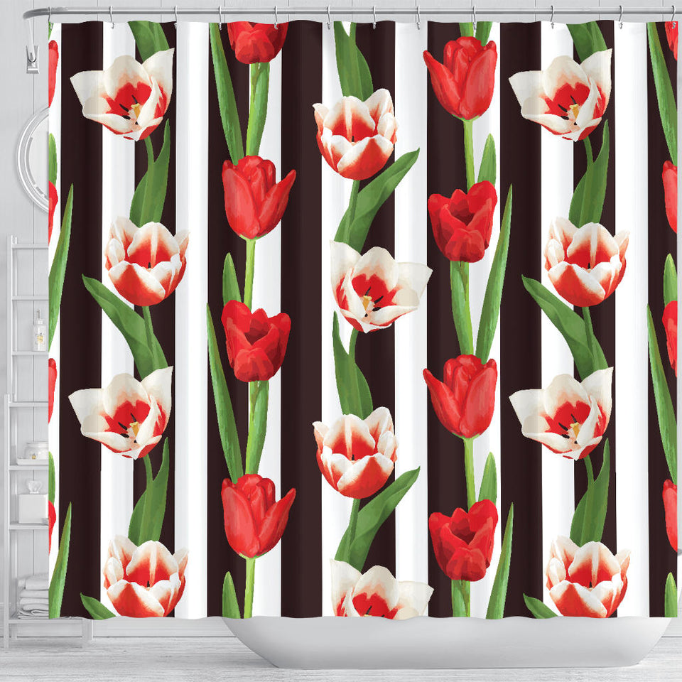 Red And White Tulips Pattern Shower Curtain Fulfilled In US