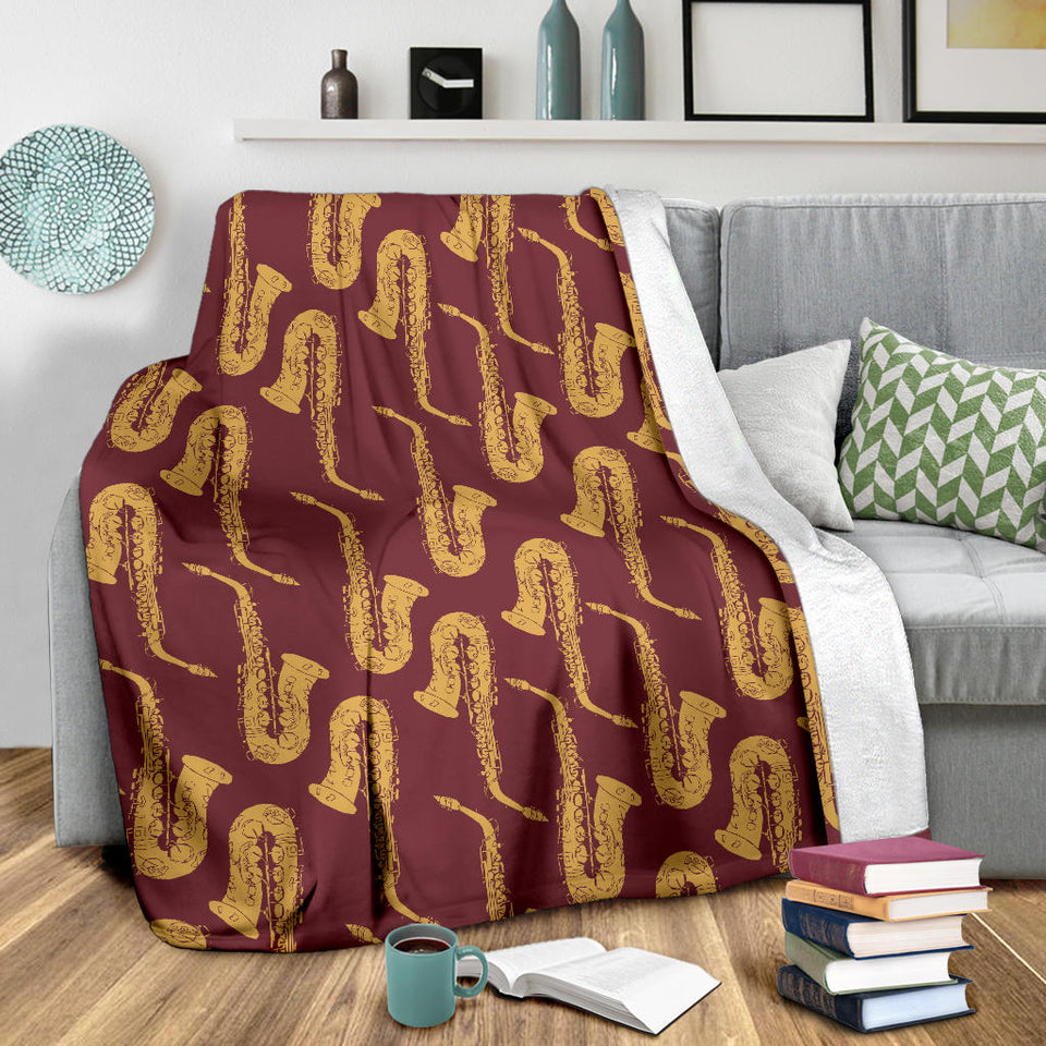 Hand Drawn Gold Saxophone Red Background  Premium Blanket