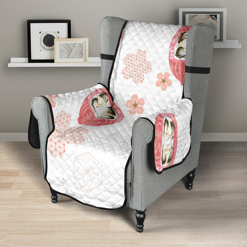 Daruma japanese wooden doll cherry blossom flower pattern Chair Cover Protector