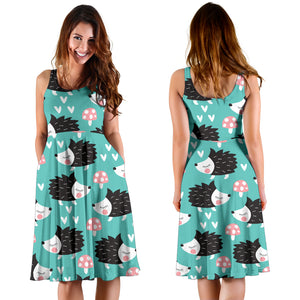 Hedgehog Pattern Print Design 03 Sleeveless Midi Dress