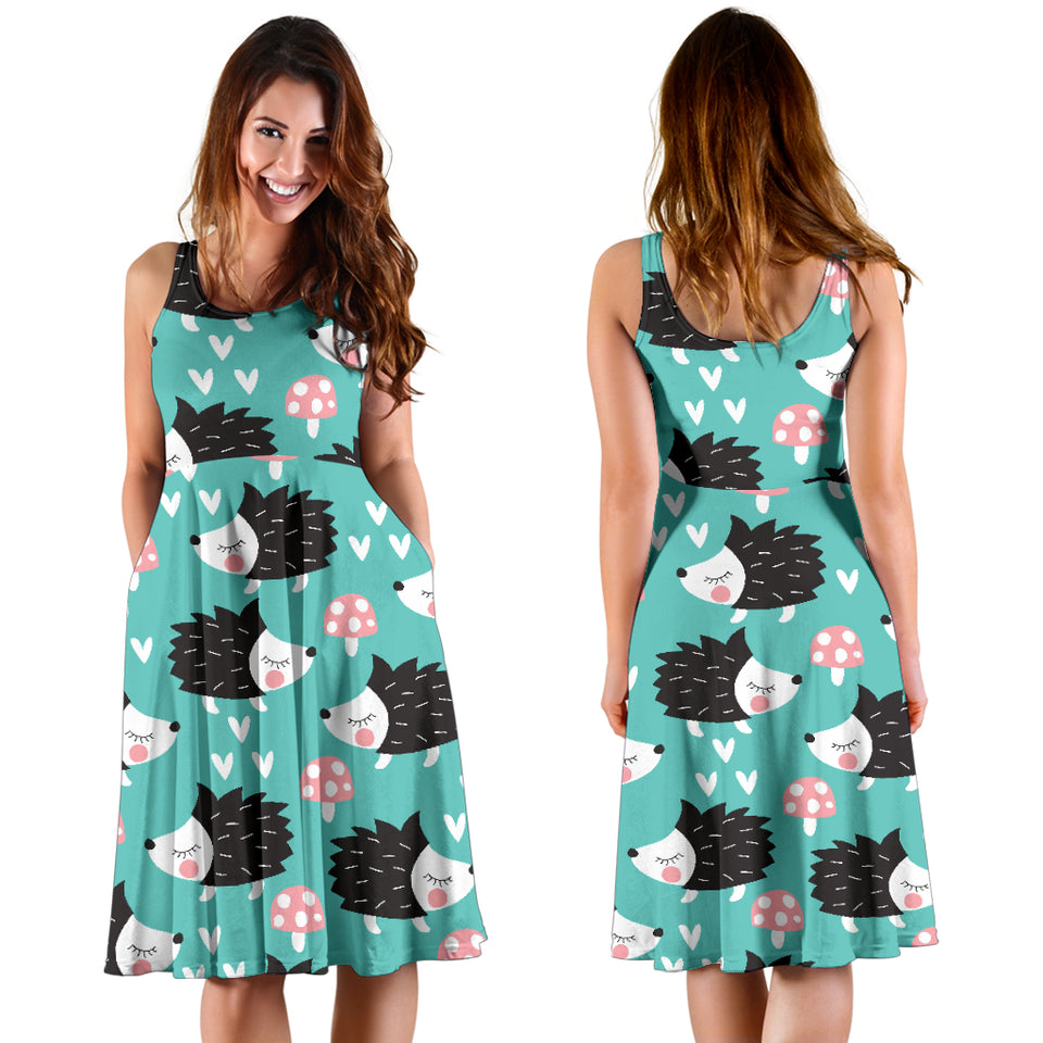 Hedgehog Pattern Print Design 03 Sleeveless Midi Dress