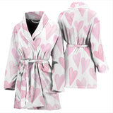 Watercolor Pink Heart Pattern Women'S Bathrobe